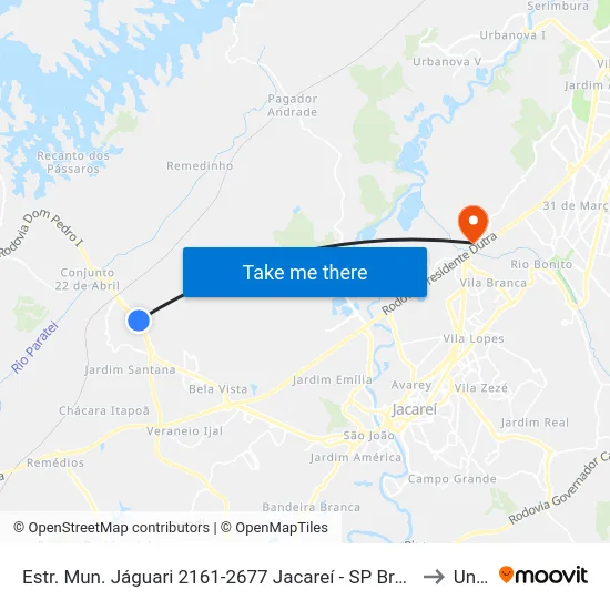 Estr. Mun. Jáguari 2161-2677 Jacareí - SP Brasil to Unip map