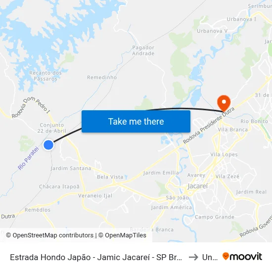 Estrada Hondo Japão - Jamic Jacareí - SP Brasil to Unip map