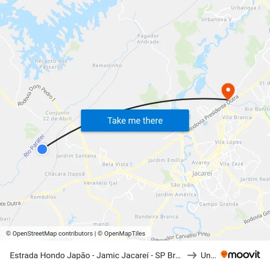 Estrada Hondo Japão - Jamic Jacareí - SP Brasil to Unip map