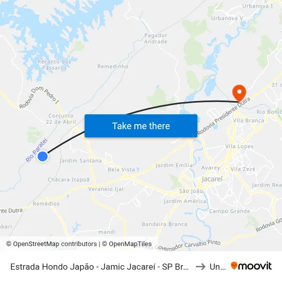 Estrada Hondo Japão - Jamic Jacareí - SP Brasil to Unip map