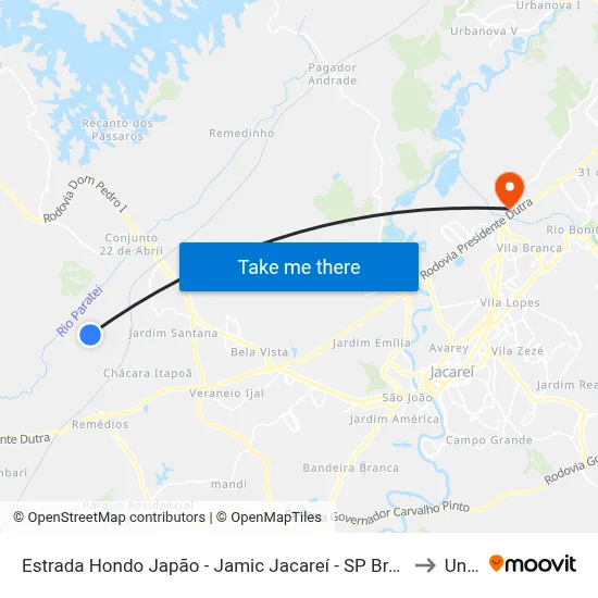 Estrada Hondo Japão - Jamic Jacareí - SP Brasil to Unip map
