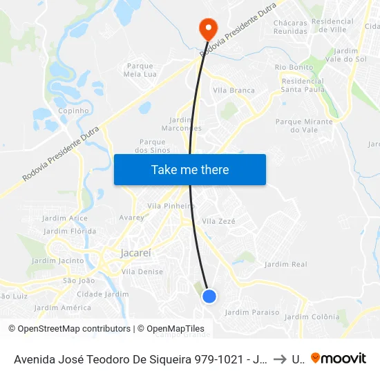 Avenida José Teodoro De Siqueira 979-1021 - Jardim Maria Amelia Jacareí - SP Brasil to Unip map