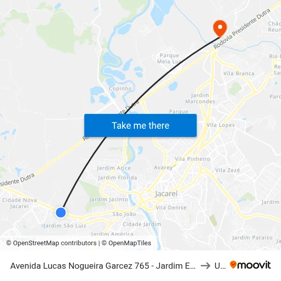 Avenida Lucas Nogueira Garcez 765 - Jardim Esperança Jacareí - SP Brasil to Unip map