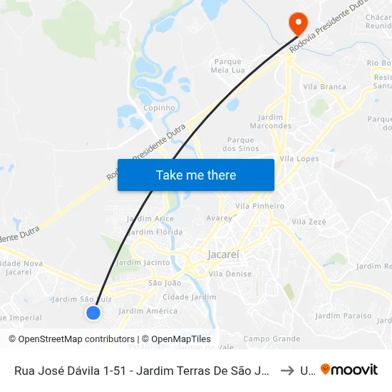 Rua José Dávila 1-51 - Jardim Terras De São João Jacareí - SP 12324-785 Brasil to Unip map