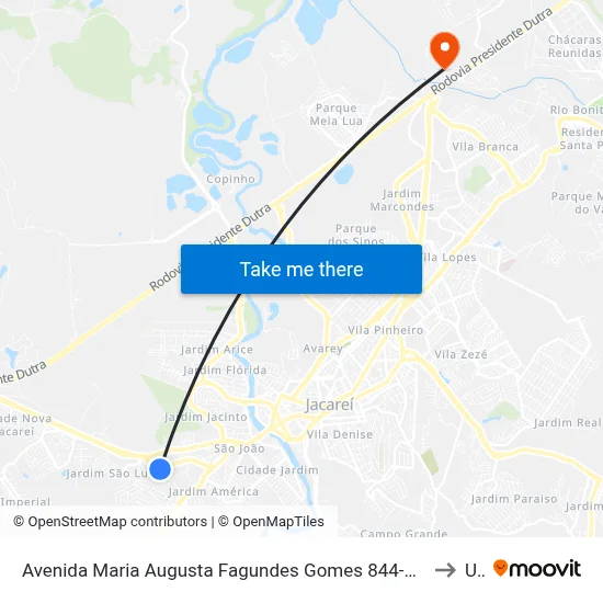 Avenida Maria Augusta Fagundes Gomes 844-936 - Residencial São Paulo Jacareí - SP Brasil to Unip map