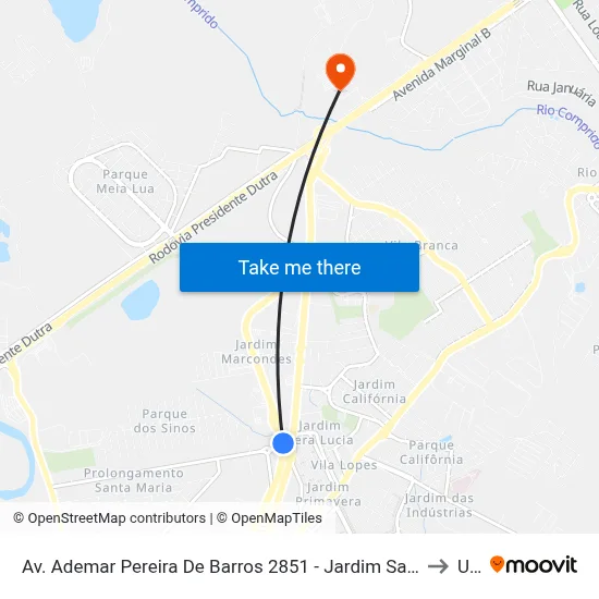 Av. Ademar Pereira De Barros 2851 - Jardim Santa Maria Jacareí - SP Brasil to Unip map