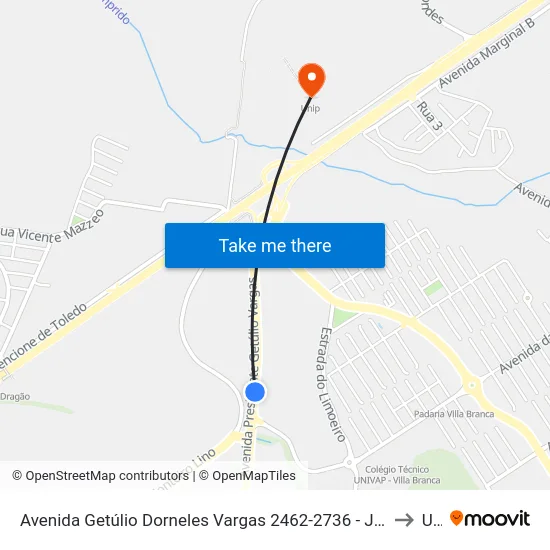 Avenida Getúlio Dorneles Vargas 2462-2736 - Jardim California Jacareí - SP Brasil to Unip map