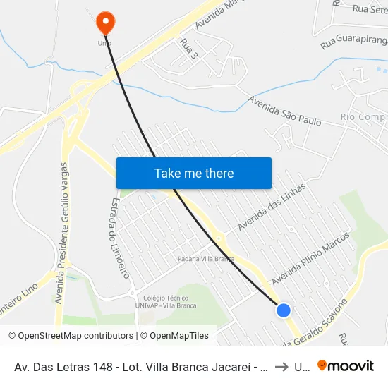 Av. Das Letras 148 - Lot. Villa Branca Jacareí - SP 12301-330 Brasil to Unip map