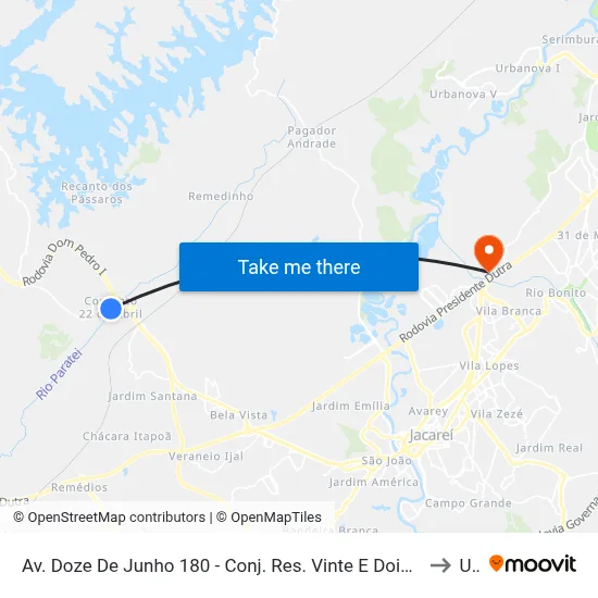 Av. Doze De Junho 180 - Conj. Res. Vinte E Dois De Abril Jacareí - SP 12331-100 Brasil to Unip map