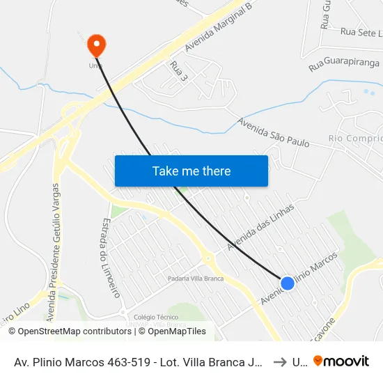 Av. Plinio Marcos 463-519 - Lot. Villa Branca Jacareí - SP 12301-340 Brasil to Unip map