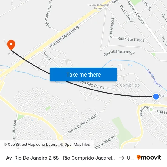 Av. Rio De Janeiro 2-58 - Rio Comprido Jacareí - SP 12302-130 Brasil to Unip map