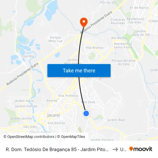 R. Dom. Tedósio De Bragança 85 - Jardim Pitoresco Jacareí - SP Brasil to Unip map