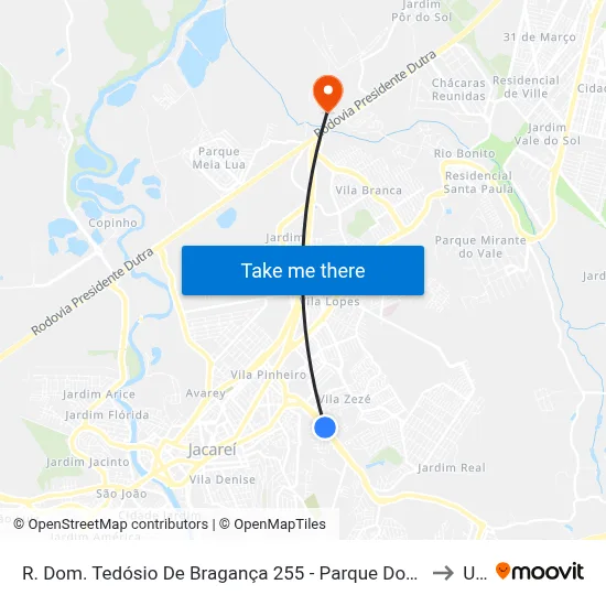 R. Dom. Tedósio De Bragança 255 - Parque Dos Principes Jacareí - SP Brasil to Unip map