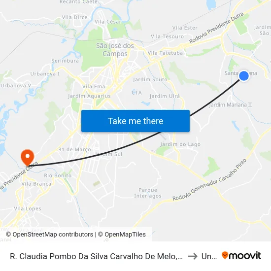 R. Claudia Pombo Da Silva Carvalho De Melo, 80 to Unip map