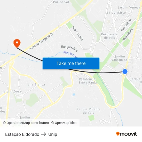 Estação Eldorado to Unip map