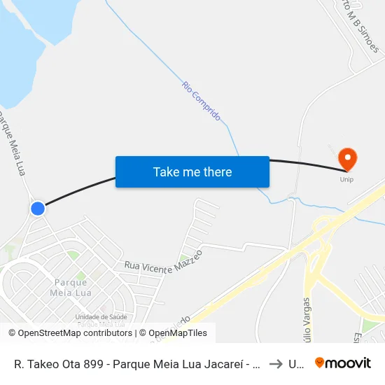 R. Takeo Ota 899 - Parque Meia Lua Jacareí - SP Brasil to Unip map