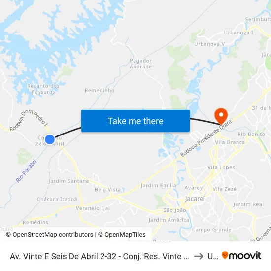 Av. Vinte E Seis De Abril 2-32 - Conj. Res. Vinte E Dois De Abril Jacareí - SP Brasil to Unip map