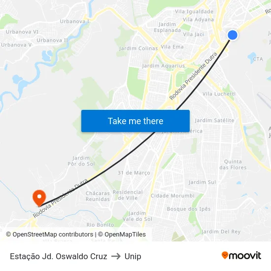 Estação Jd. Oswaldo Cruz to Unip map