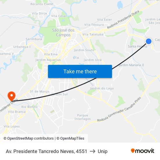 Av.  Presidente Tancredo Neves, 4551 to Unip map