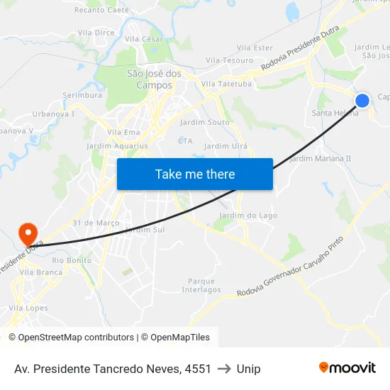 Av. Presidente Tancredo Neves, 4551 to Unip map