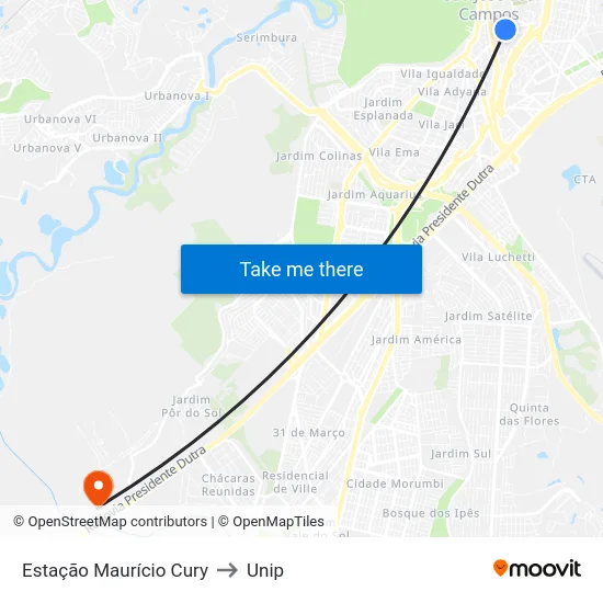 Estação Maurício Cury to Unip map