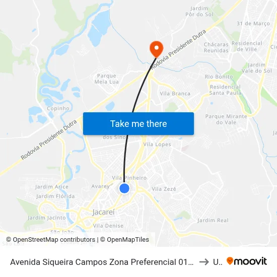 Avenida Siqueira Campos Zona Preferencial 01 - Zap 1 Jacareí - São Paulo 12307 Brasil to Unip map