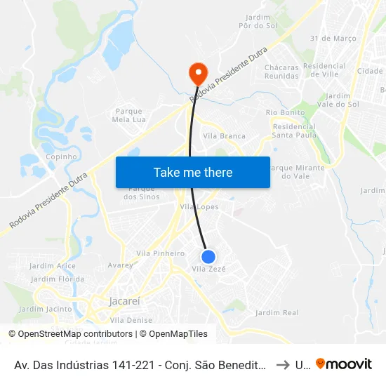 Av. Das Indústrias 141-221 - Conj. São Benedito Jacareí - SP 12310-470 Brasil to Unip map