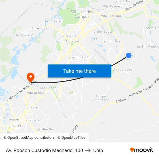 Av. Robson Custodio Machado, 100 to Unip map