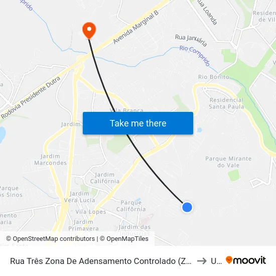 Rua Três Zona De Adensamento Controlado (Zac) Jacareí - São Paulo Brasil to Unip map