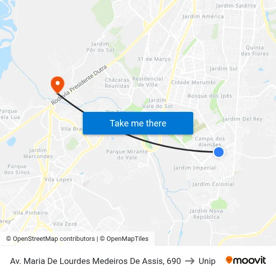 Av. Maria De Lourdes Medeiros De Assis, 690 to Unip map