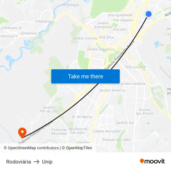 Rodoviária to Unip map