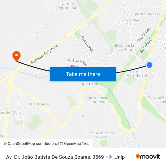 Av. Dr. João Batista De Souza Soares, 3569 to Unip map