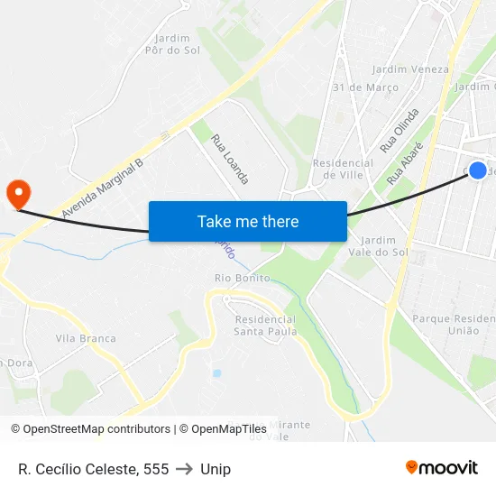R. Cecílio Celeste, 555 to Unip map