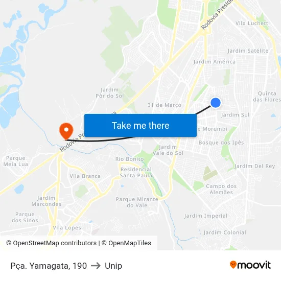 Pça. Yamagata, 190 to Unip map