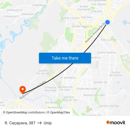 R. Caçapava, 387 to Unip map