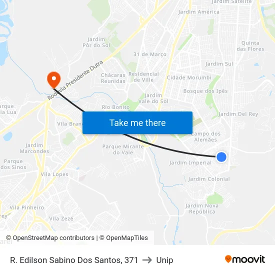 R. Edilson Sabino Dos Santos, 371 to Unip map
