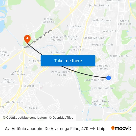 Av. Antônio Joaquim De Alvarenga Filho, 470 to Unip map