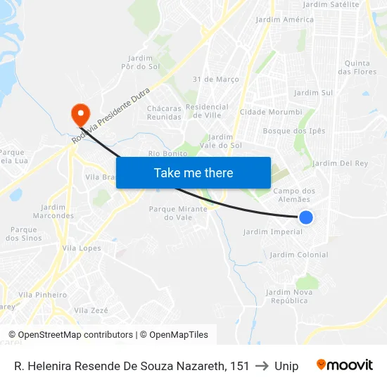 R. Helenira Resende De Souza Nazareth, 151 to Unip map