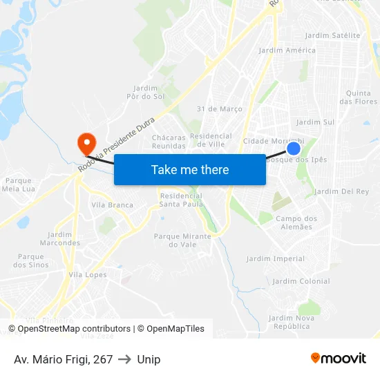 Av. Mário Frigi, 267 to Unip map