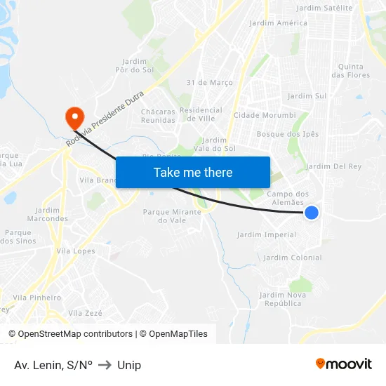 Av. Lenin, S/Nº to Unip map