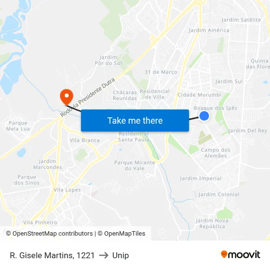 R. Gisele Martins, 1221 to Unip map