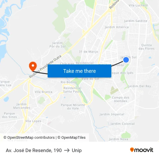 Av. José De Resende, 190 to Unip map