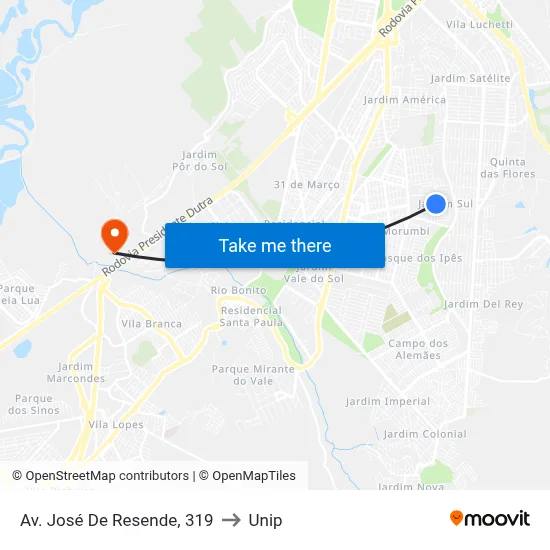 Av. José De Resende, 319 to Unip map