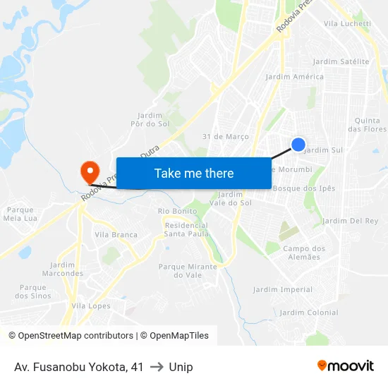 Av. Fusanobu Yokota, 41 to Unip map