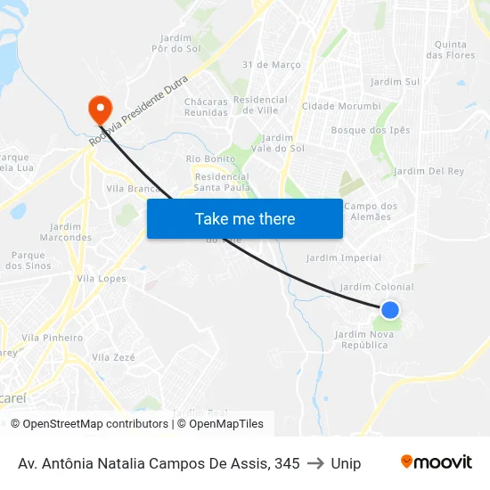 Av. Antônia Natalia Campos De Assis, 345 to Unip map