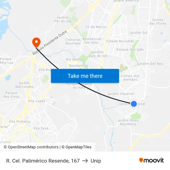 R. Cel. Palimérico Resende, 167 to Unip map