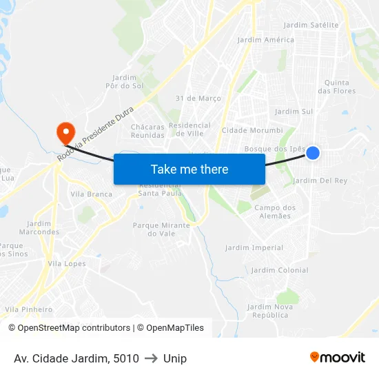 Av. Cidade Jardim, 5010 to Unip map