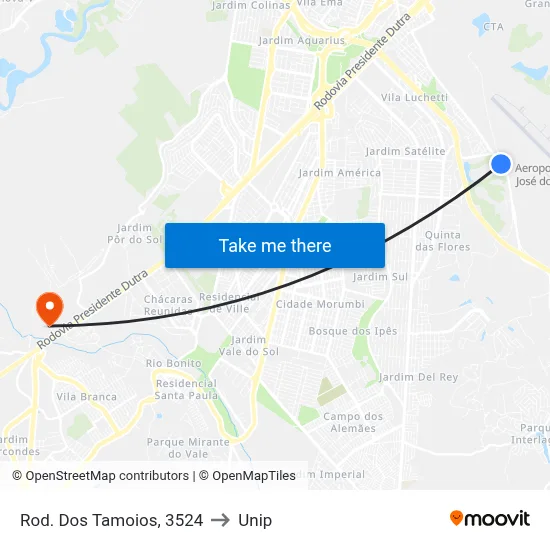 Rod. Dos Tamoios, 3524 to Unip map