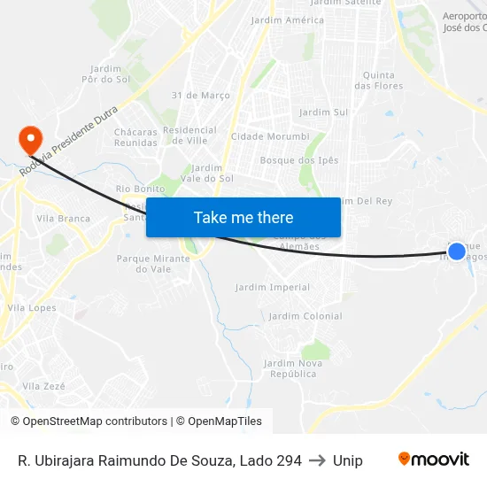 R. Ubirajara Raimundo De Souza, Lado 294 to Unip map
