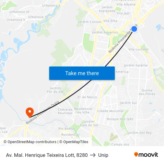Av. Mal. Henrique Teixeira Lott, 8280 to Unip map